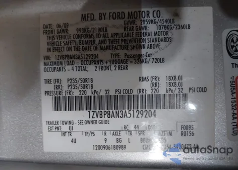 2010 Ford Mustang V6/V6 Premium from USA, damaged, VIN 1ZVBP8AN3A5129204